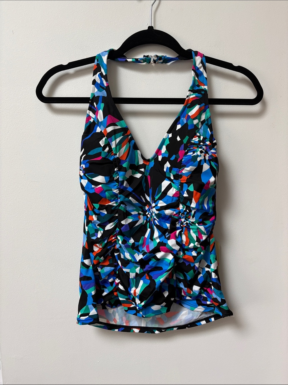Caribbean Joe ELEKTRA Side Shirred Halter Tankini Top,Size 10,NWT